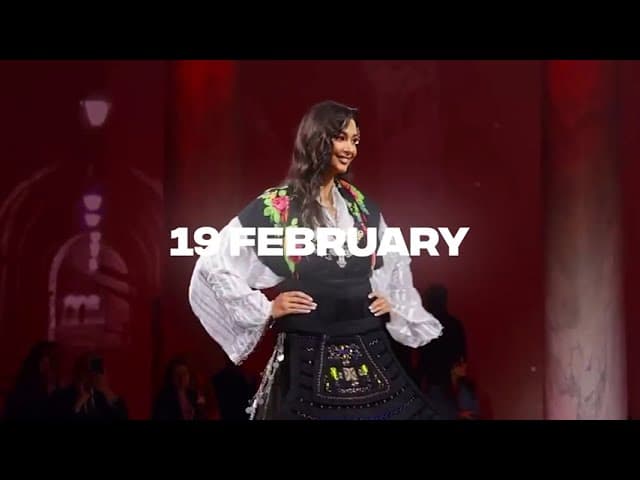 Opening of the New York show on 19 February — a model in a black-and-white northern costume